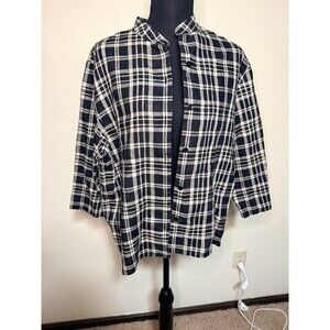Westbound Women’s Plaid 100% Linen Buttdown Top 3/4 Sleeve Size 16 Boho Coastal